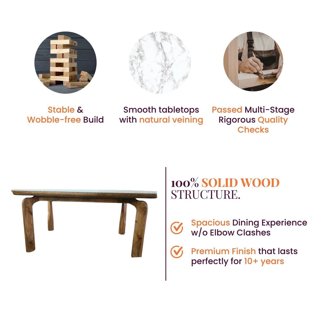 Vuta Marble-Top Wooden Dining Table Set - Dining Set - Gharaana