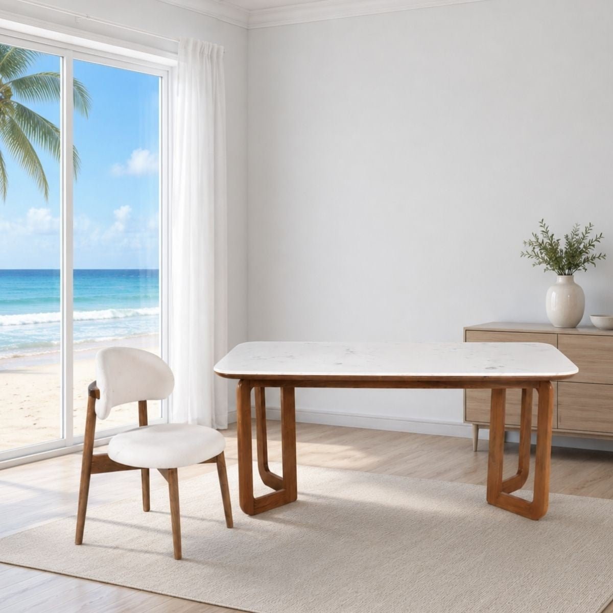 Leila Marble - Top Wooden Dining Table Set - Dining Set - Gharaana