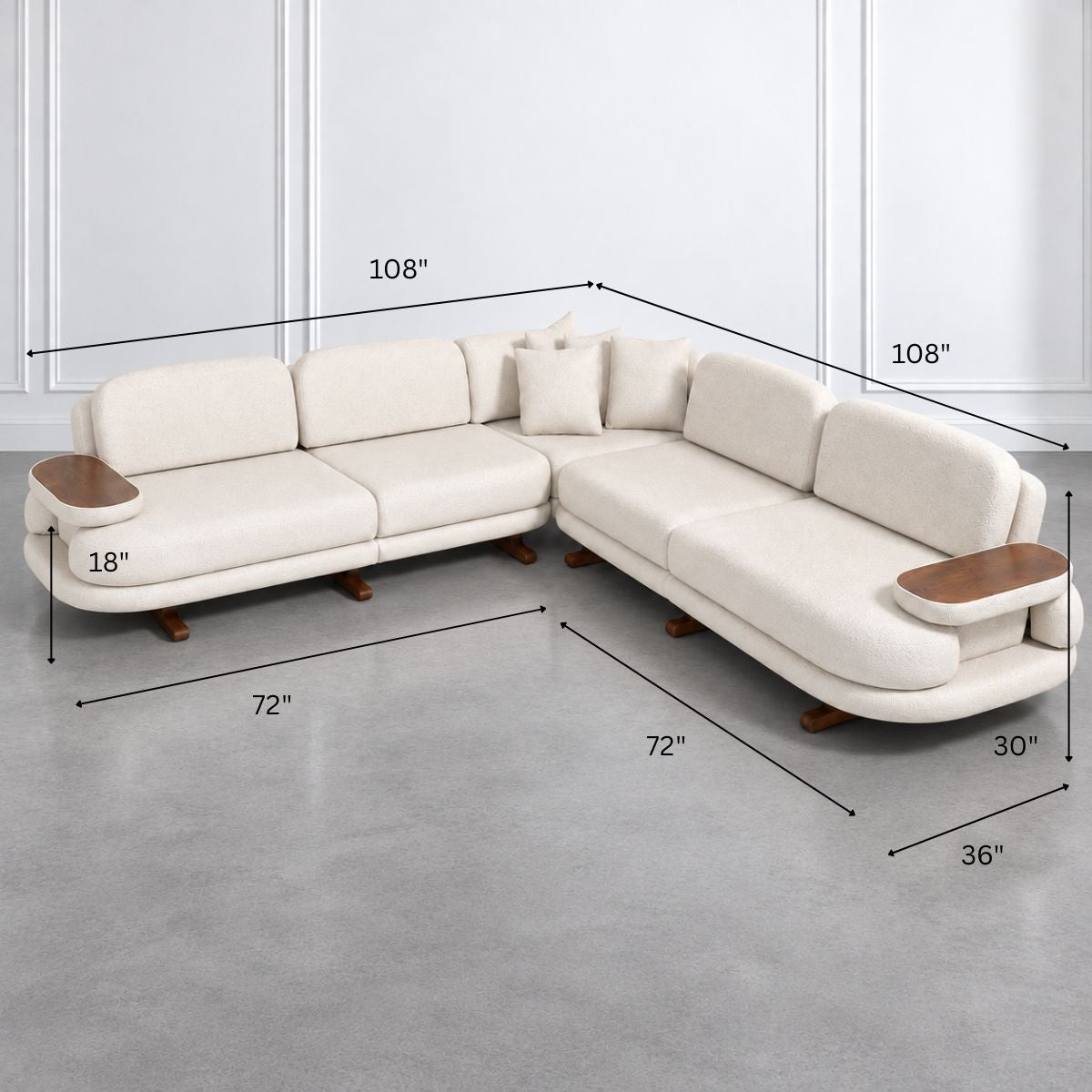 Monarch Wooden Upholstered L-Shaped Sofa Set (Left Aligment) - Sofas - Gharaana