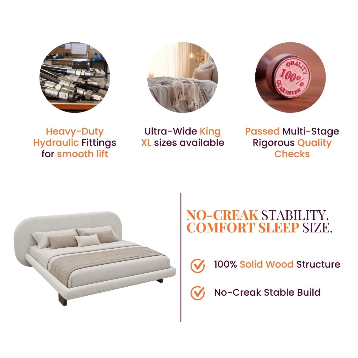 Plush 100% Solid Wood Upholstered Bed - Beds - Gharaana