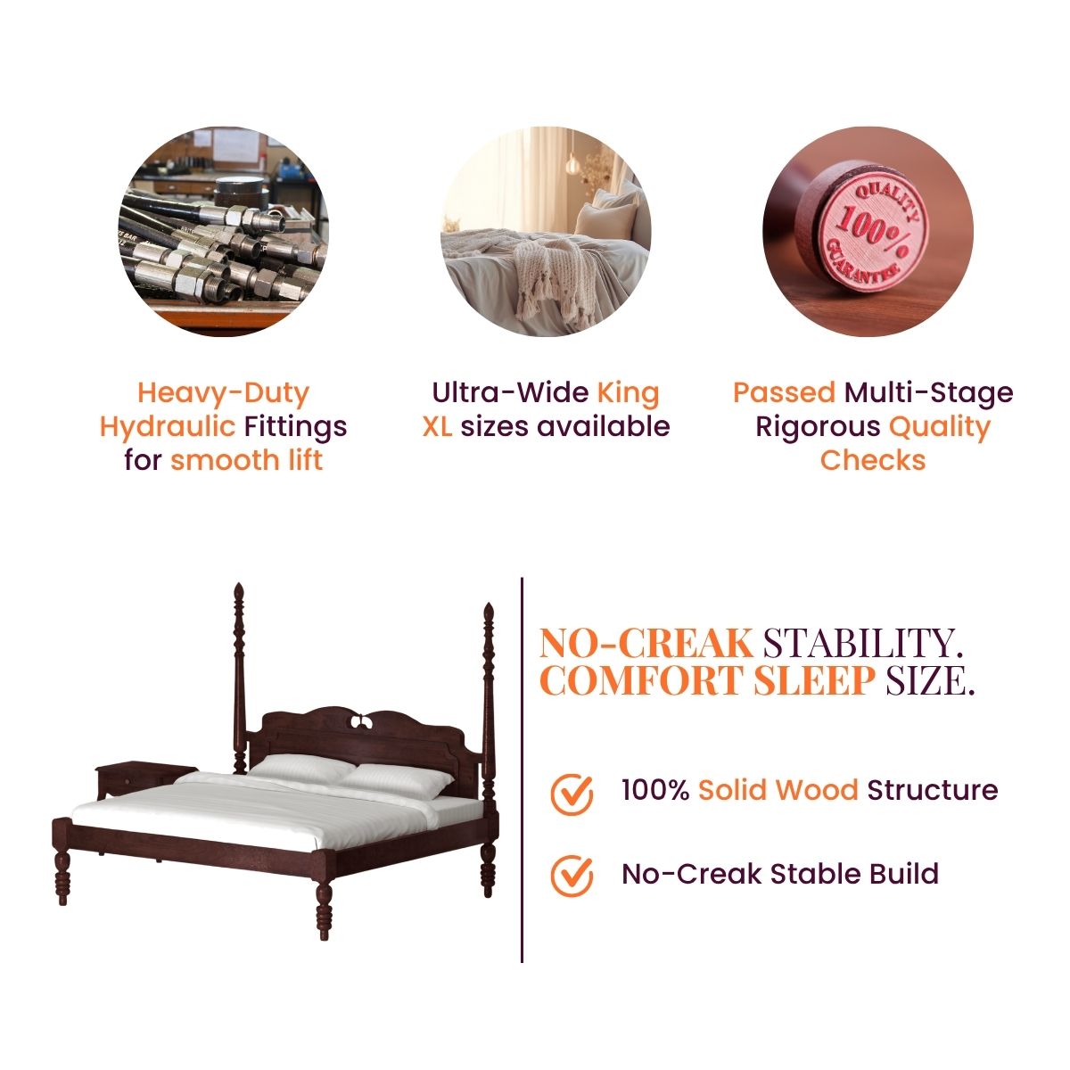 Iksha 100% Solid Wood Poster Bed