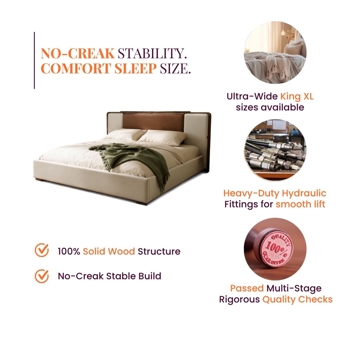 Avo 100% Solid Wood Upholstered Bed