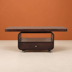 Sibaya Wooden Storage Center Table with wheels - Centre Tables - Gharaana