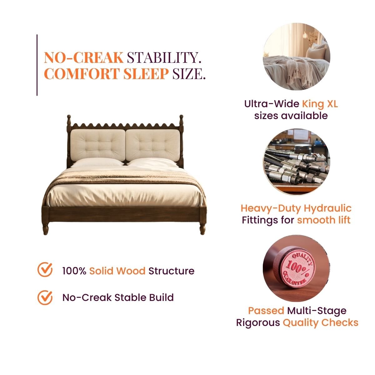 Sevilla 100% Solid Wood Upholstered Bed - Beds - Gharaana