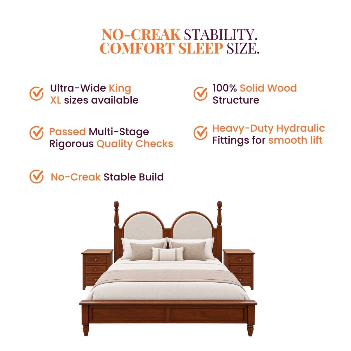 Vyas 100% Solid Wood Upholstered Bed - Beds - Gharaana