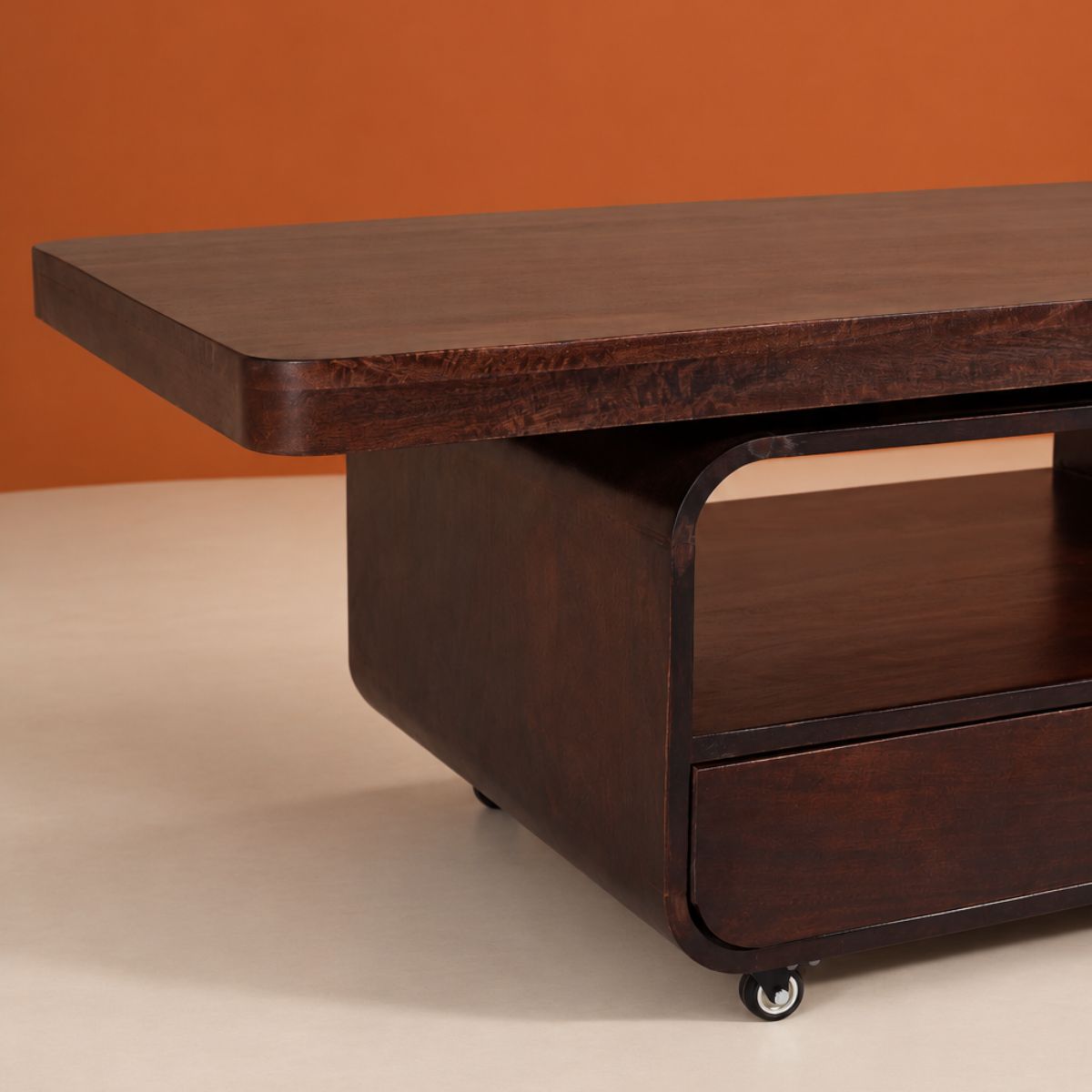 Sibaya Wooden Storage Center Table with wheels - Centre Tables - Gharaana