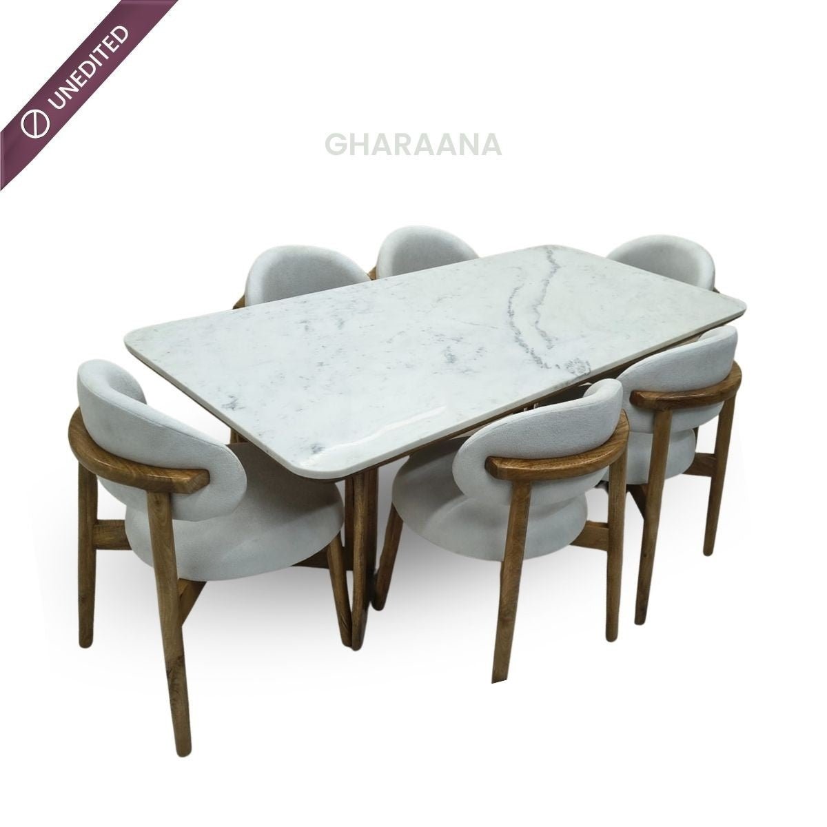 Leila Marble - Top Wooden Dining Table Set - Dining Set - Gharaana