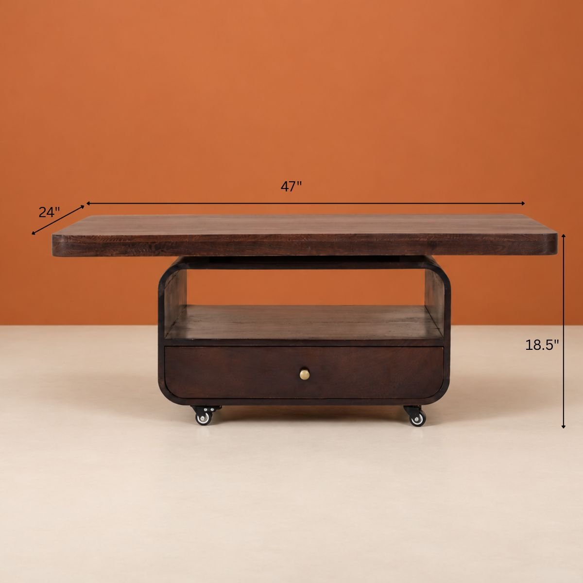Sibaya Wooden Storage Center Table with wheels - Centre Tables - Gharaana