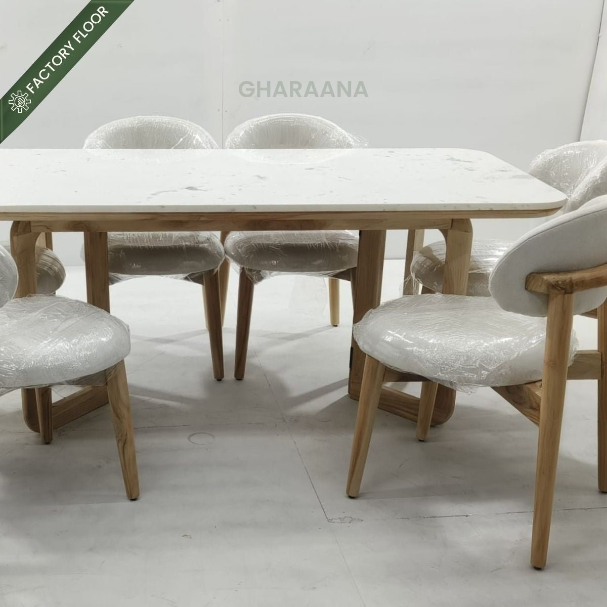 Leila Marble - Top Wooden Dining Table Set - Dining Set - Gharaana
