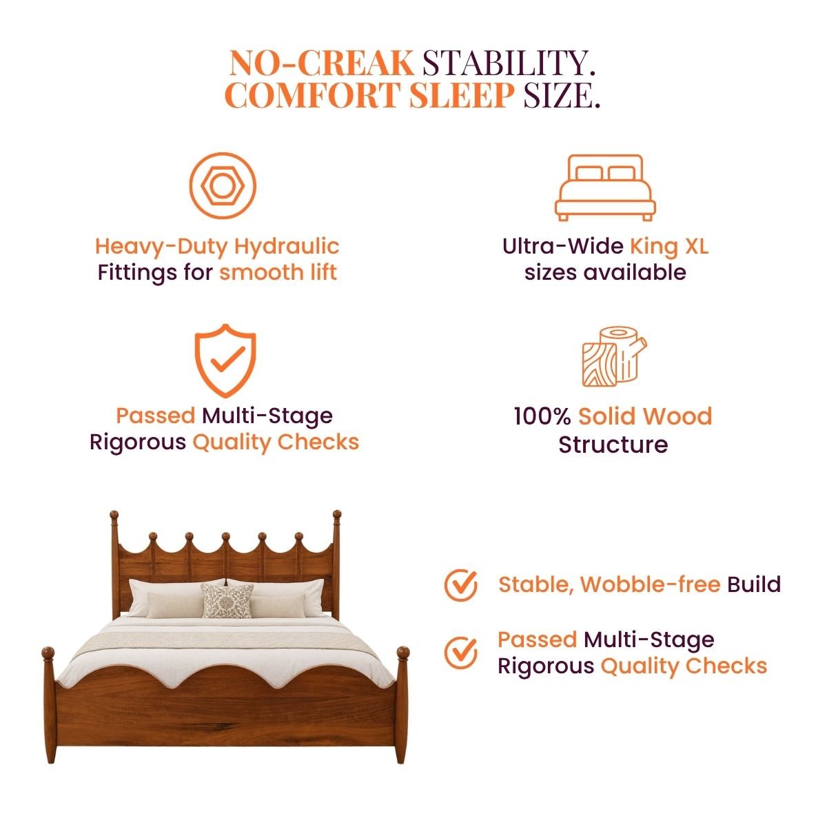 Lavanya 100% Solid Wood Bed - Beds - Gharaana