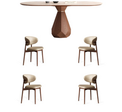 Barlow Marble-Top Wooden Dining Table Set