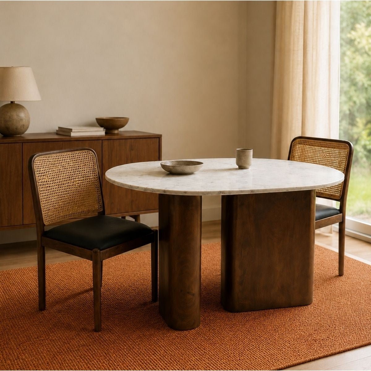Lok Marble - Top Wooden Dining Table Set - Dining Set - Gharaana