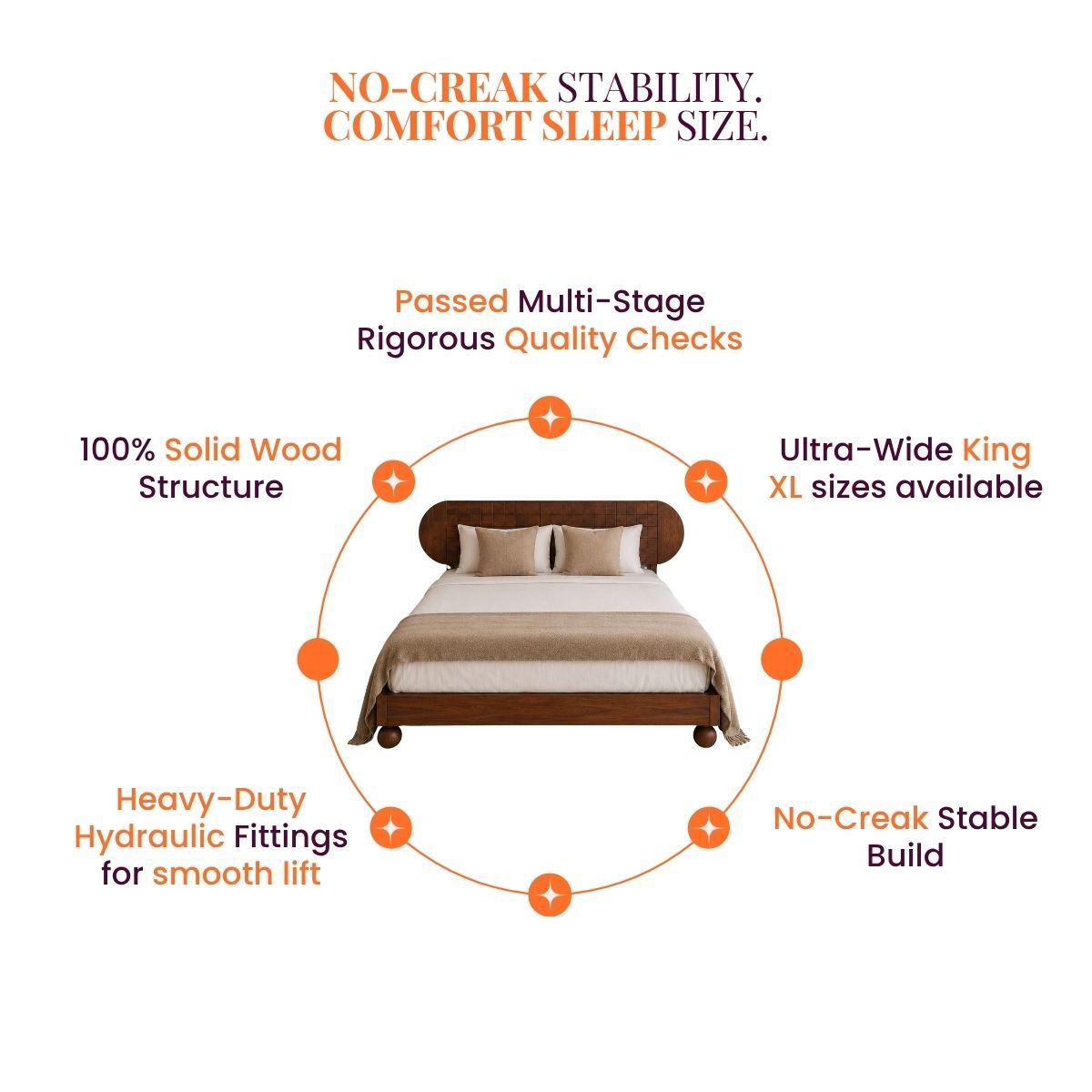 Isha 100% Solid Wood King XL Bed - Beds - Gharaana