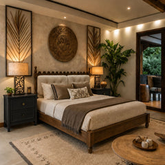 Sevilla 100% Solid Wood Upholstered Bed - Beds - Gharaana