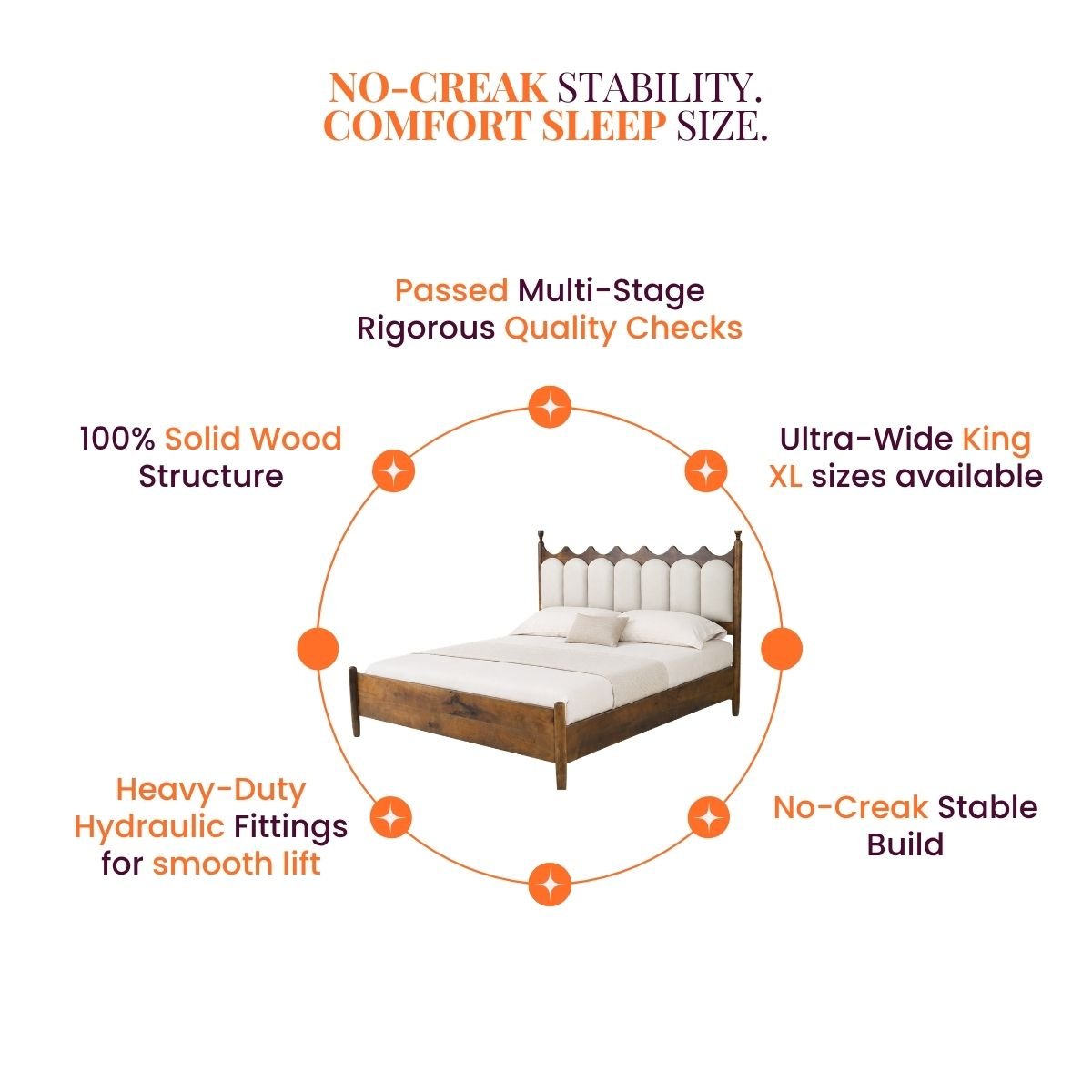 Ellora 100% Solid Wood Upholstered Bed - Beds - Gharaana