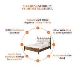 Ellora 100% Solid Wood Upholstered Bed - Beds - Gharaana