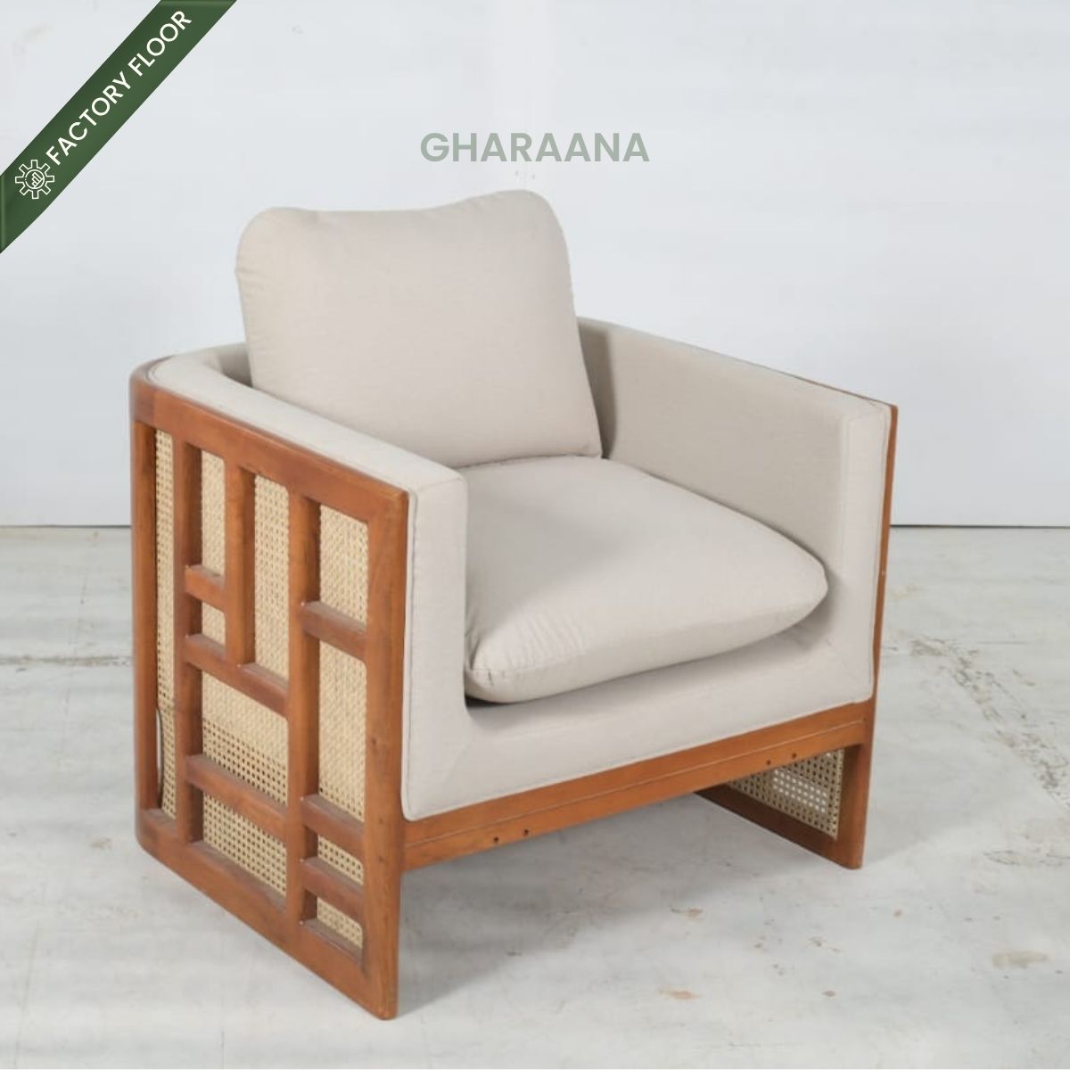 Veda Armchair with Vaayu Side Table Combo (Set of 2) - Armchairs - Gharaana