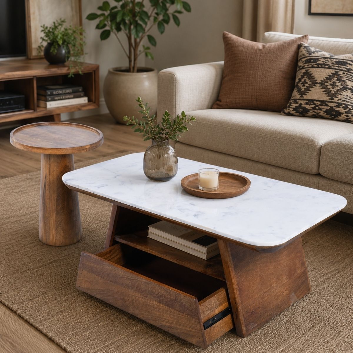 Spectra Marble top s/2 Nesting Centre Tables - Centre Tables - Gharaana
