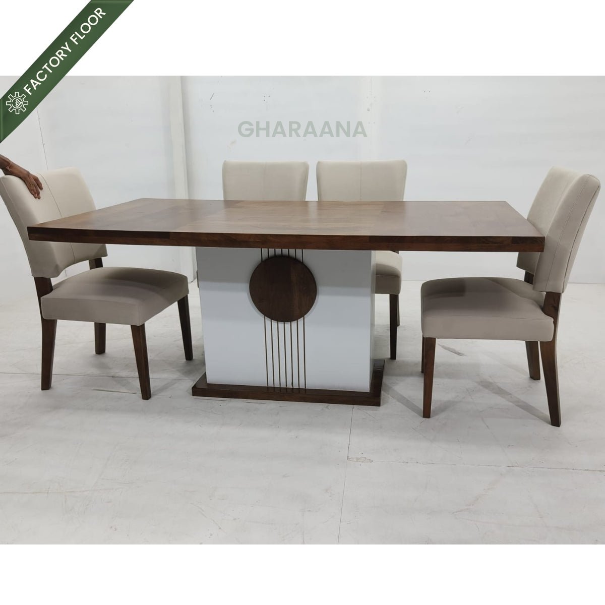 Sunburst Wooden Dining Table Set - Dining Set - Gharaana