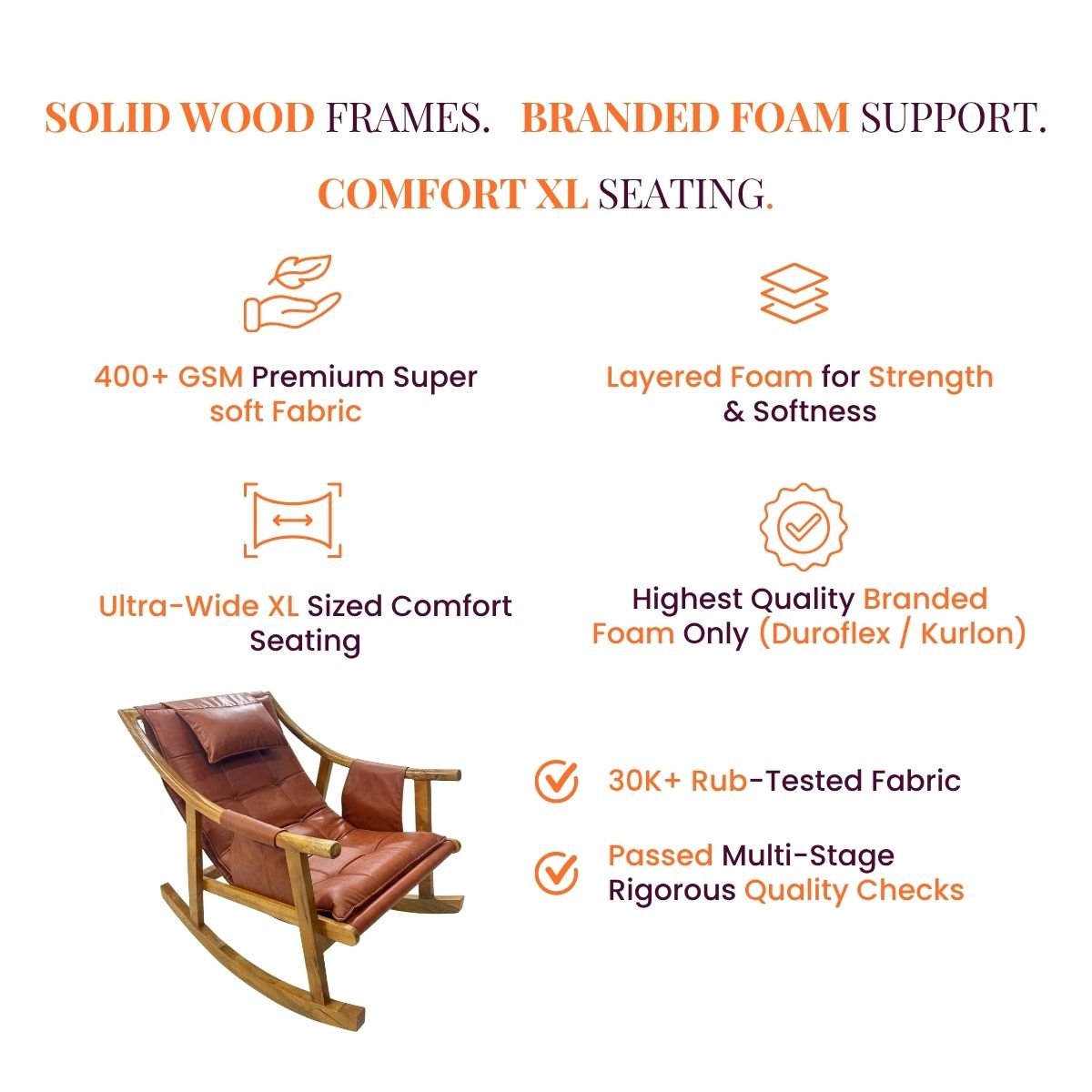Reeva Leather Rocking Chair - Armchairs - Gharaana