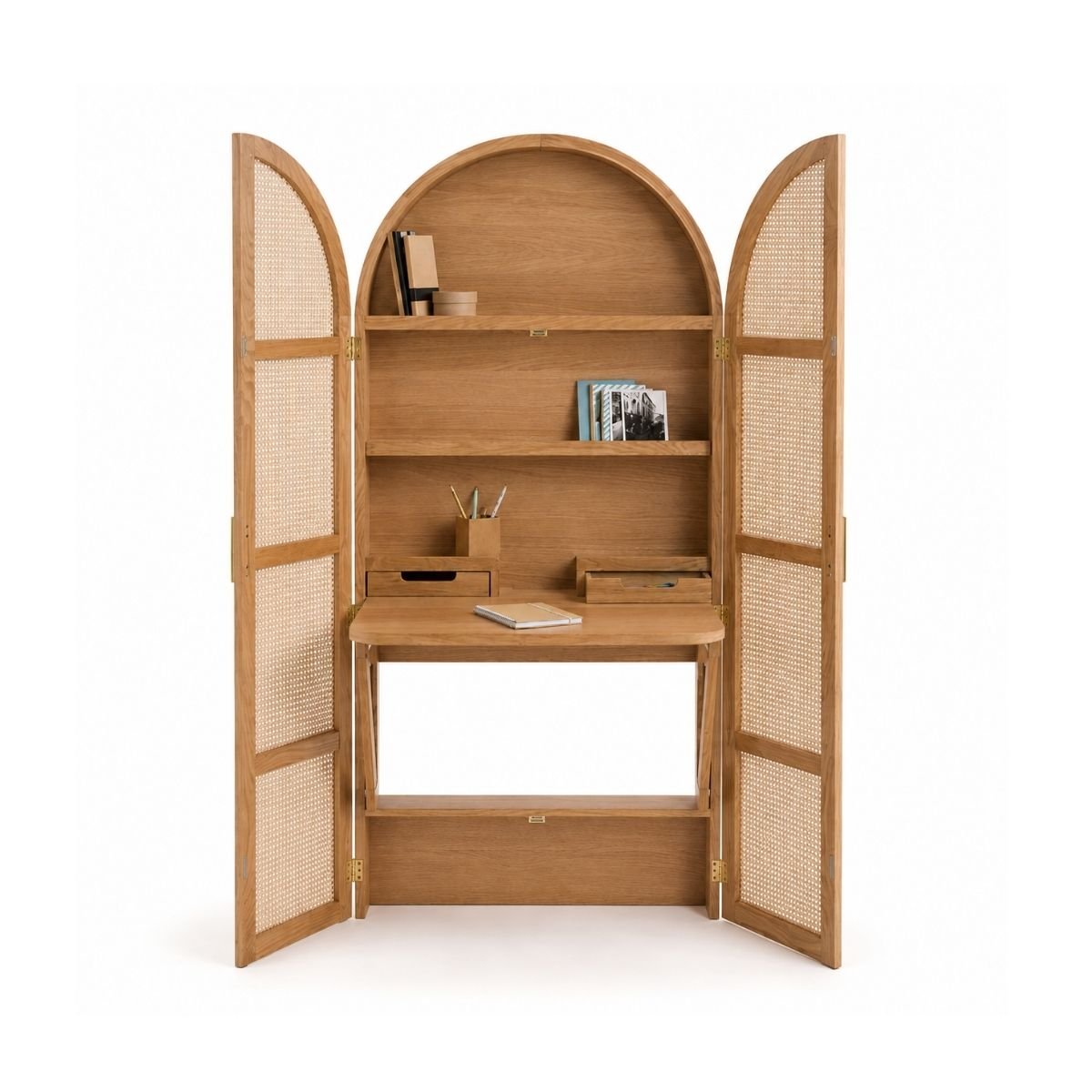 Hampton Wooden & Cane Home Office Working Desk - Office Desk - Gharaana