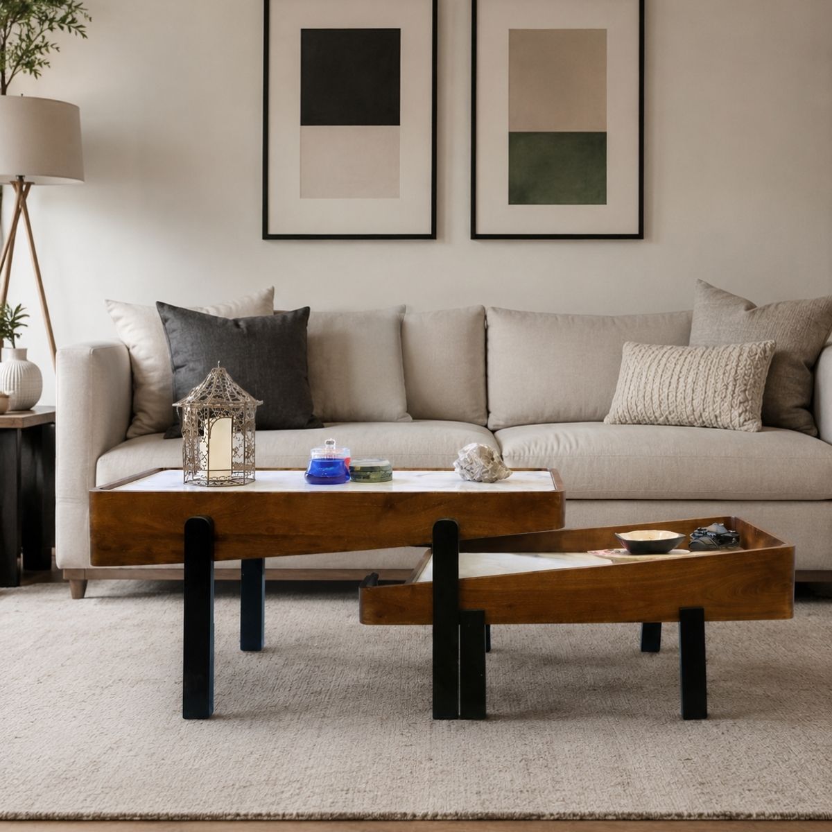 Panache Marble top Extra long Centre Tables (set of 2) - Centre Tables - Gharaana