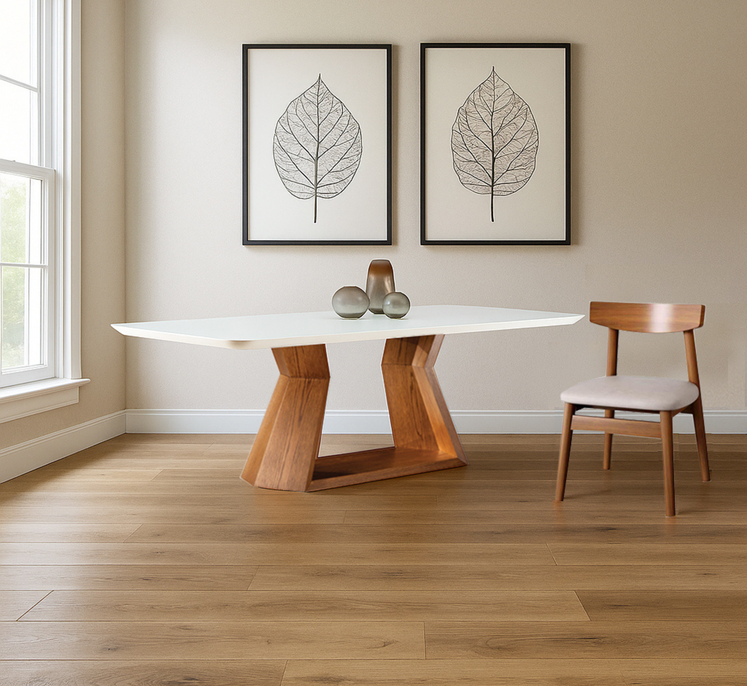 Mocha Marble-Top Wooden Dining Table Set