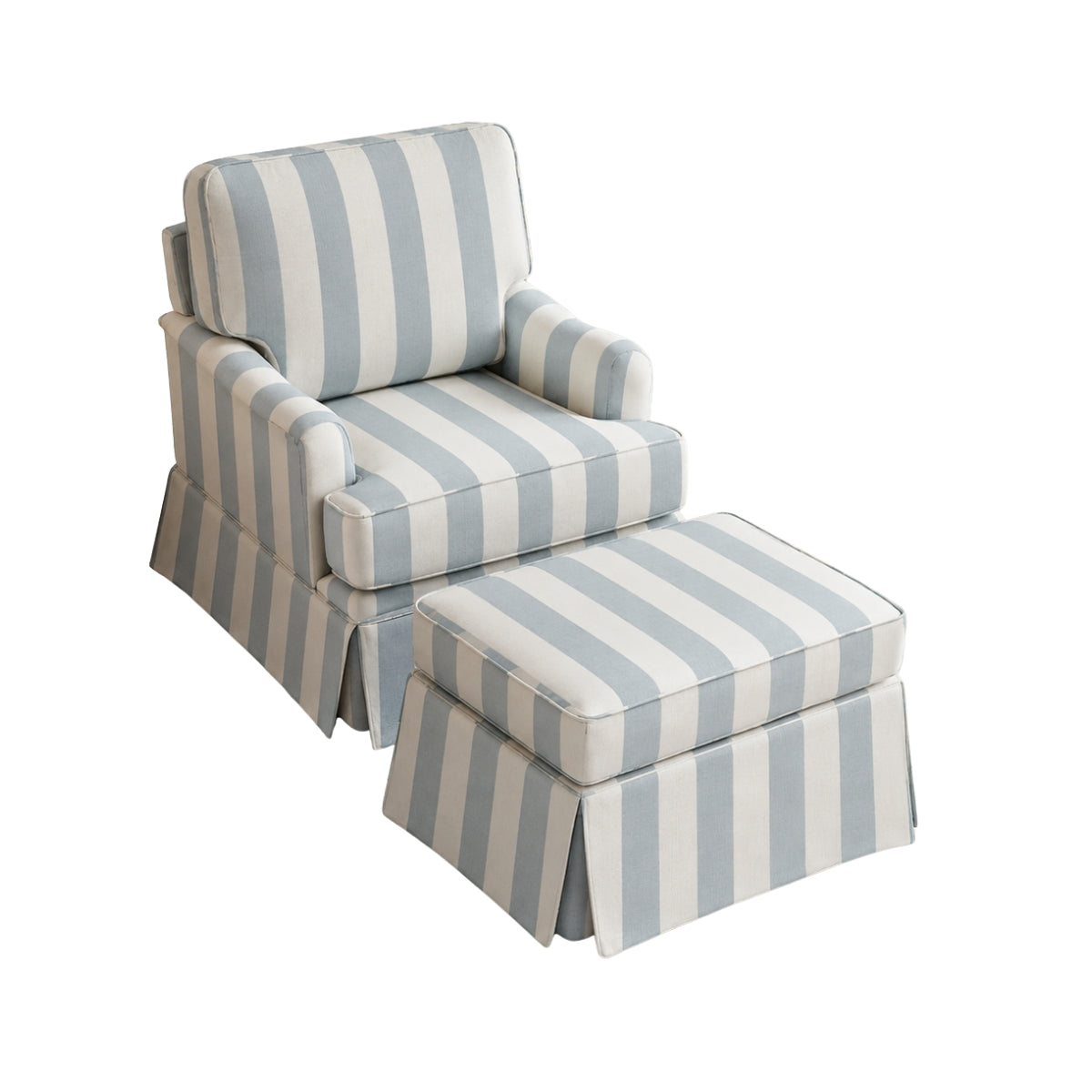 Victorian Wooden Plush Armchair With Ottoman