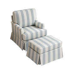 Victorian Wooden Plush Armchair With Ottoman