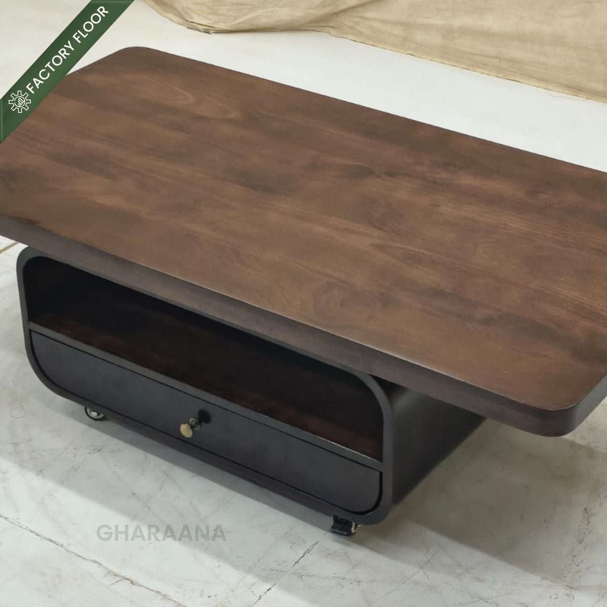 Sibaya Wooden Storage Center Table with wheels - Centre Tables - Gharaana