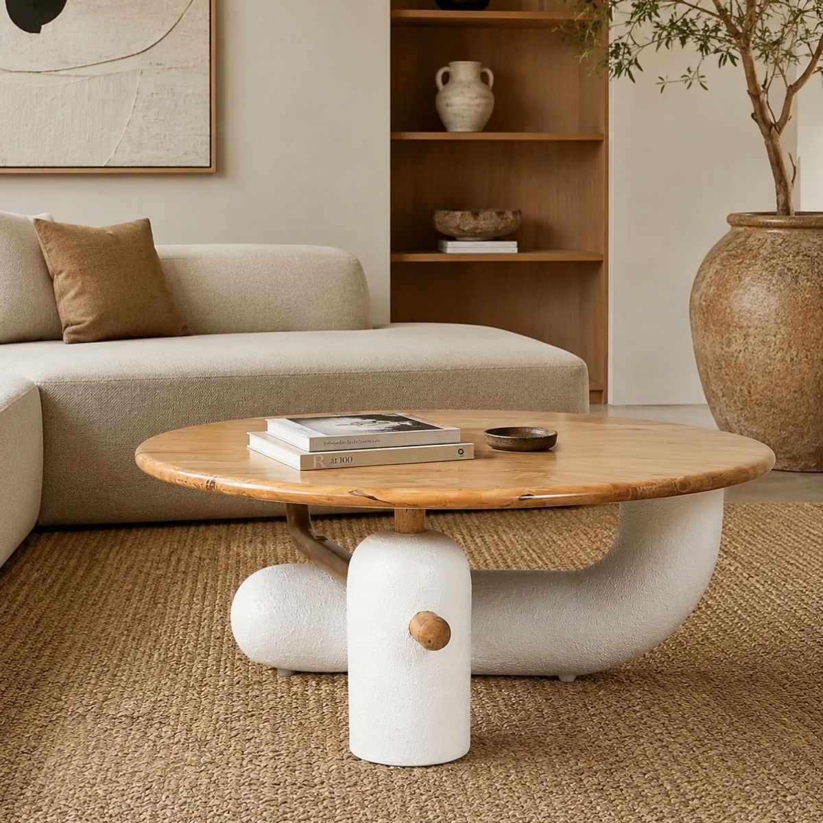 Aurum Round Stone Finish Coffee Table - Centre Tables - Gharaana