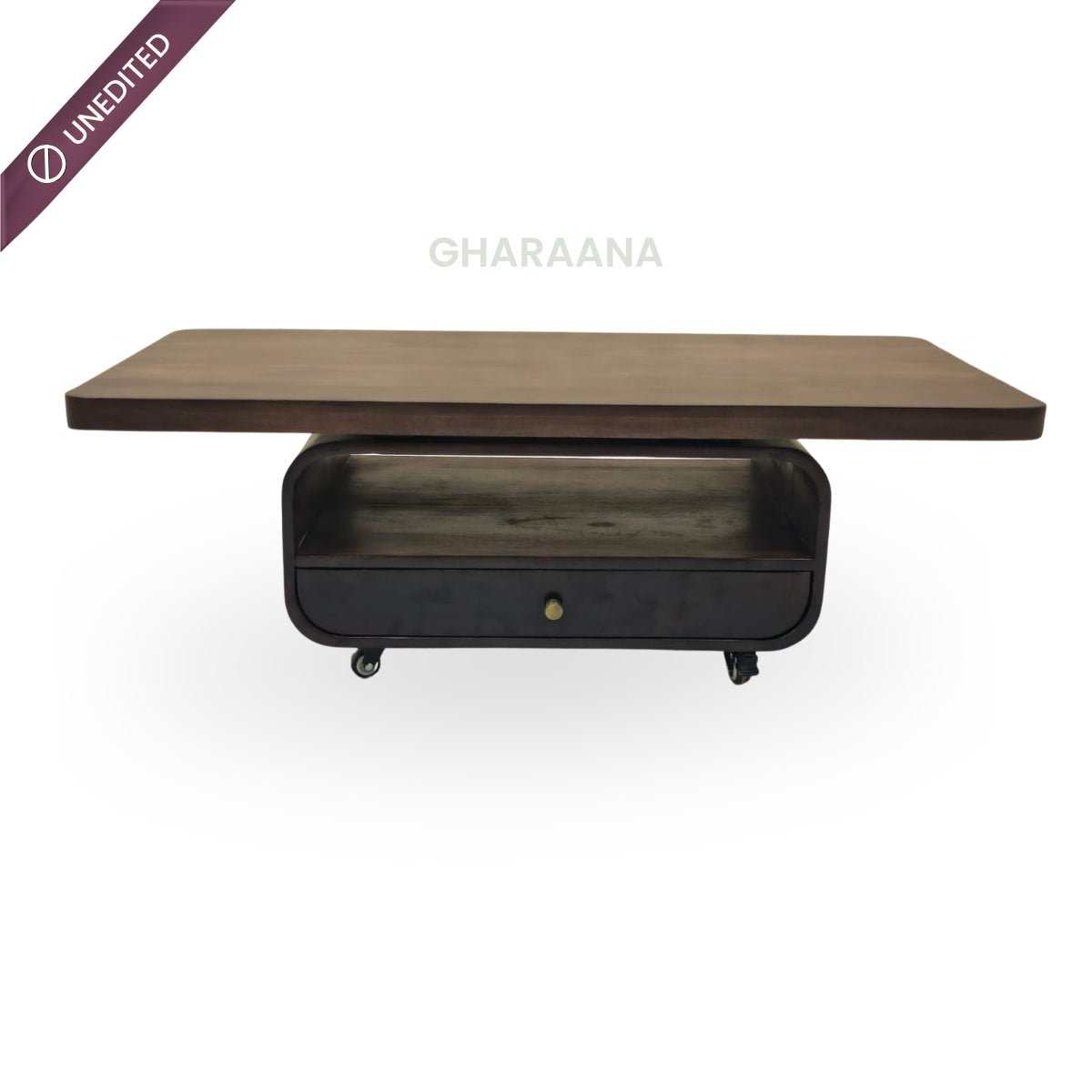 Sibaya Wooden Storage Center Table with wheels - Centre Tables - Gharaana