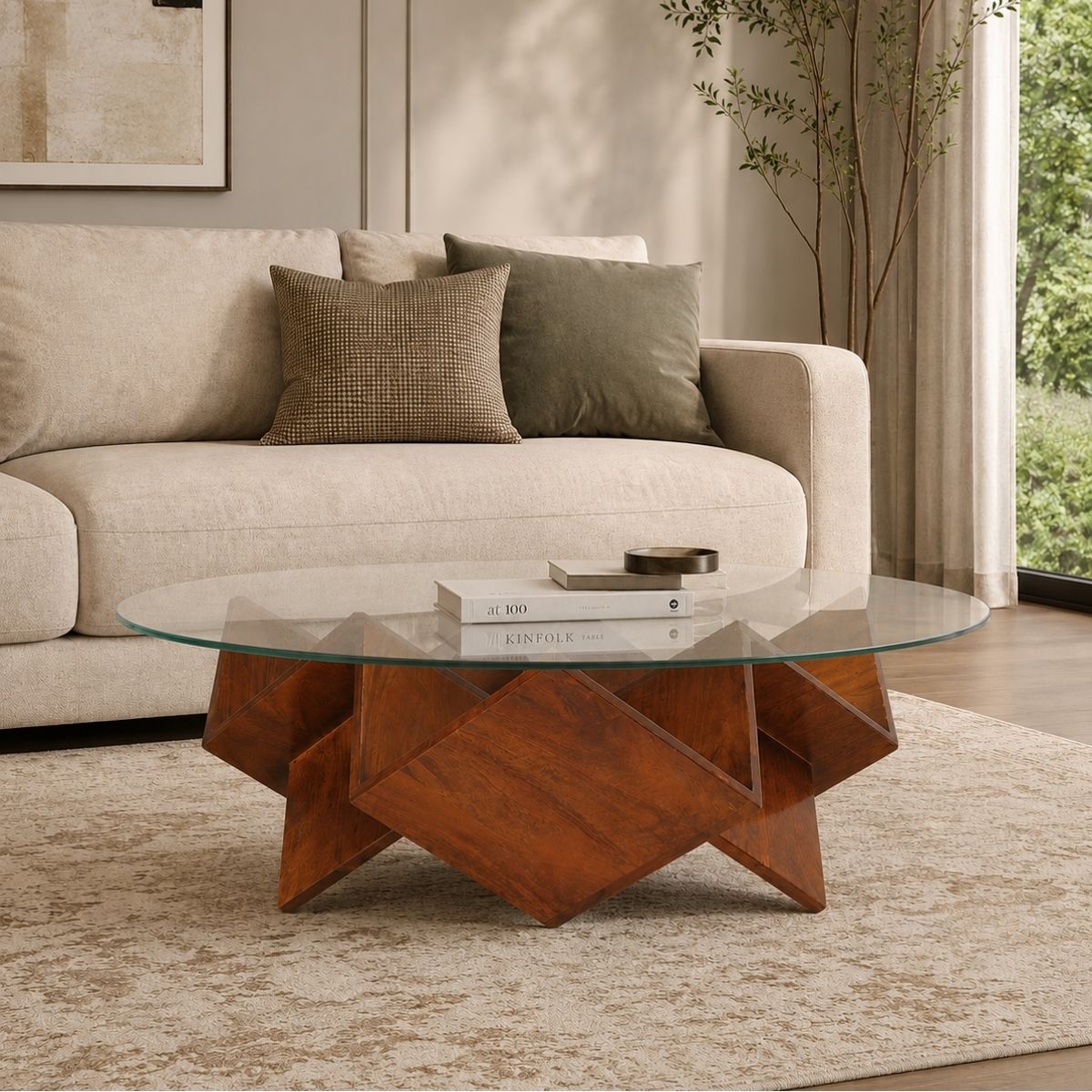 Zina Glass top Contemporary Centre Table - Centre Tables - Gharaana