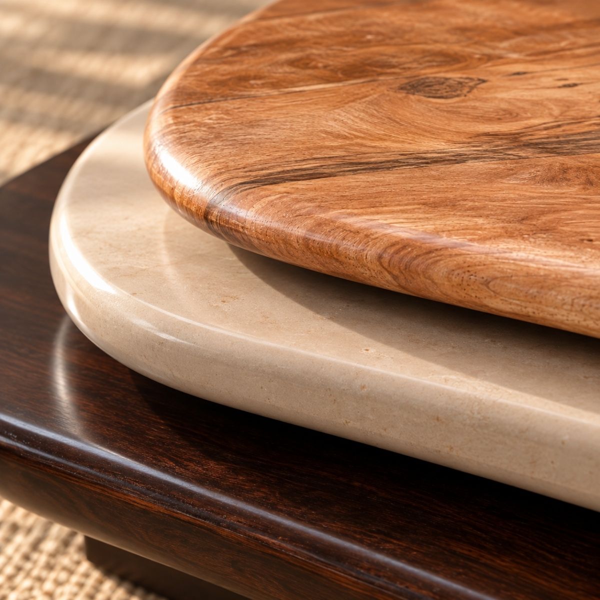 Pebble Rotating 3-Tier Solid Wood Coffee Table - Centre Tables - Gharaana