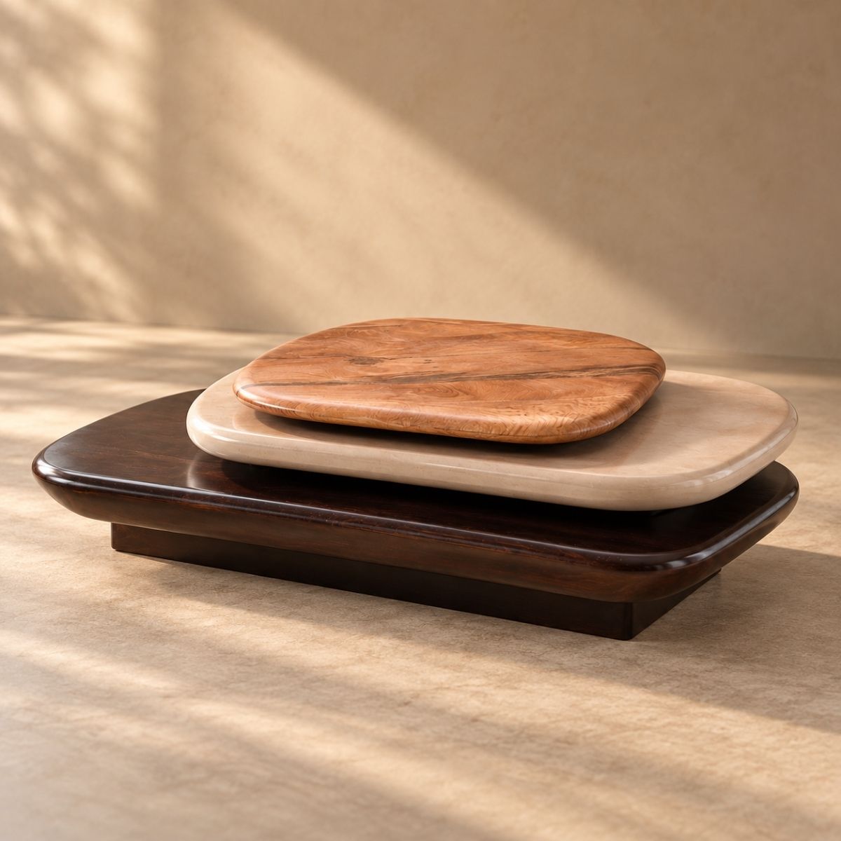 Pebble Rotating 3-Tier Solid Wood Coffee Table - Centre Tables - Gharaana