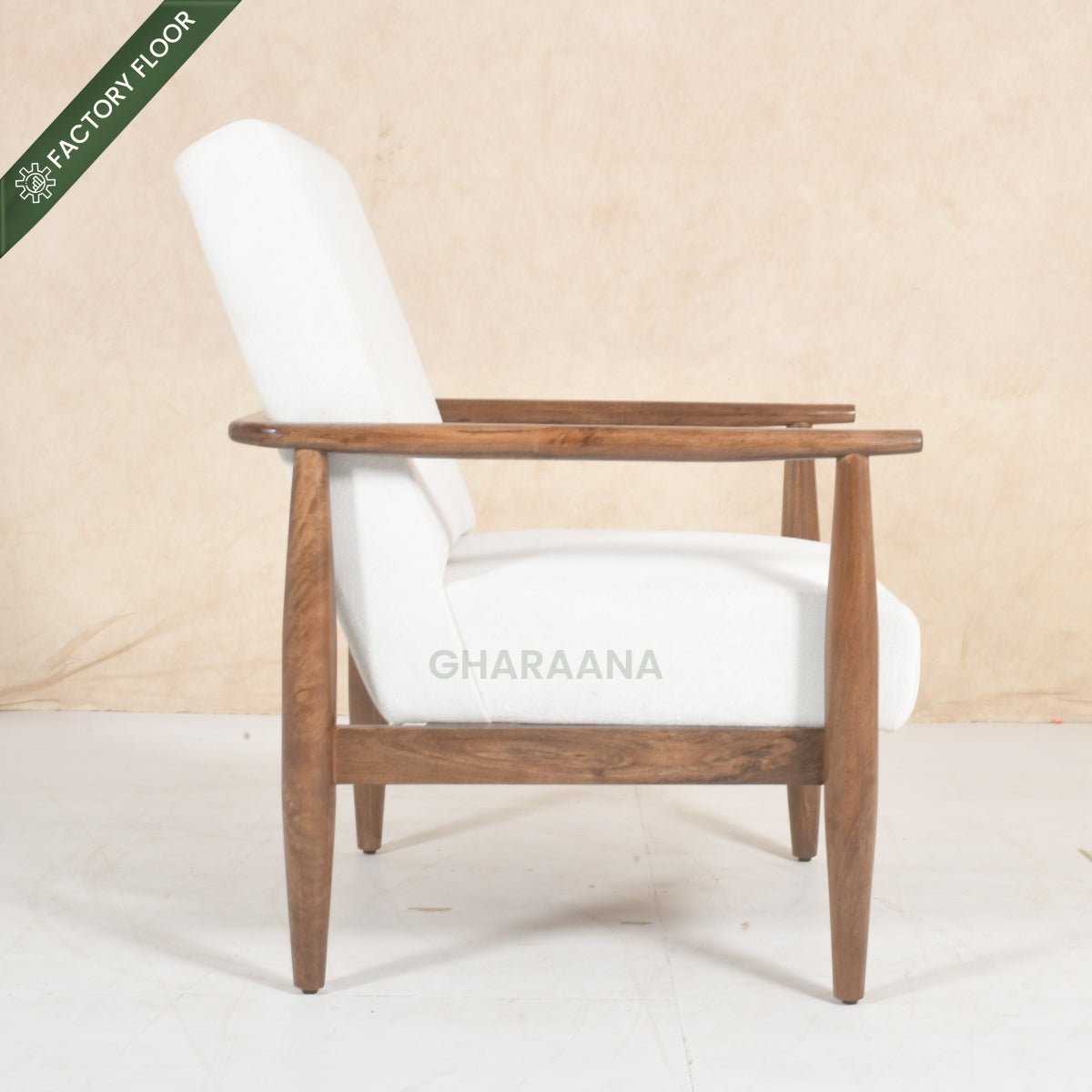Kiyan Wooden Plush Armchair - Armchairs - Gharaana