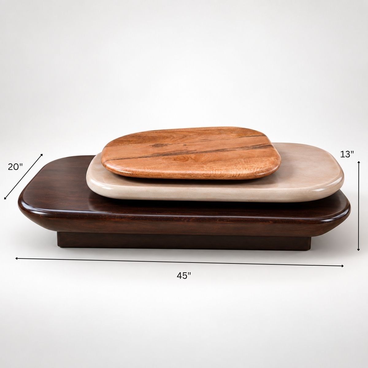 Pebble Rotating 3-Tier Solid Wood Coffee Table - Centre Tables - Gharaana