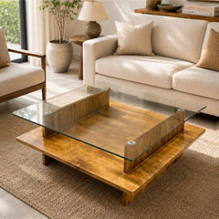 Bella Glass Top Solid Wood Center Table - Centre Tables - Gharaana