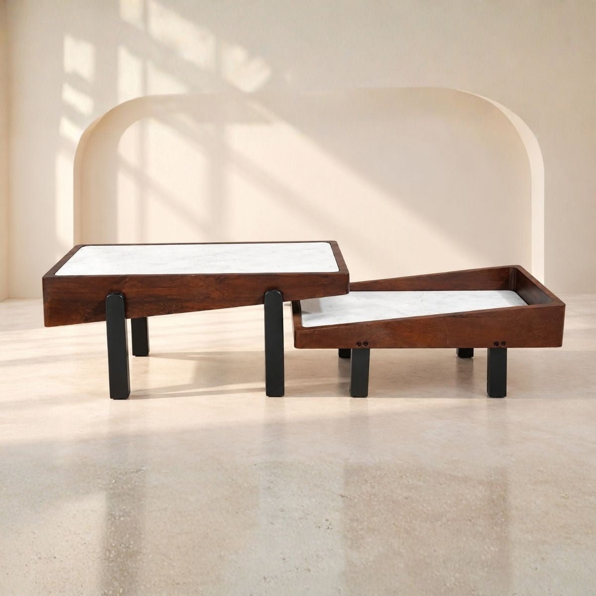 Panache Marble top Extra long Centre Tables (set of 2) - Centre Tables - Gharaana