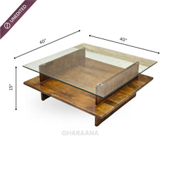 Bella Glass Top Solid Wood Center Table - Centre Tables - Gharaana