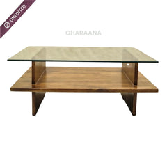 Bella Glass Top Solid Wood Center Table - Centre Tables - Gharaana