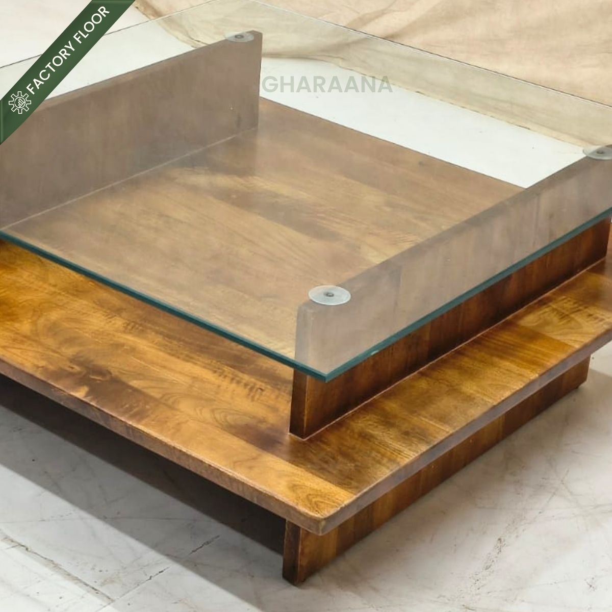 Bella Glass Top Solid Wood Center Table - Centre Tables - Gharaana