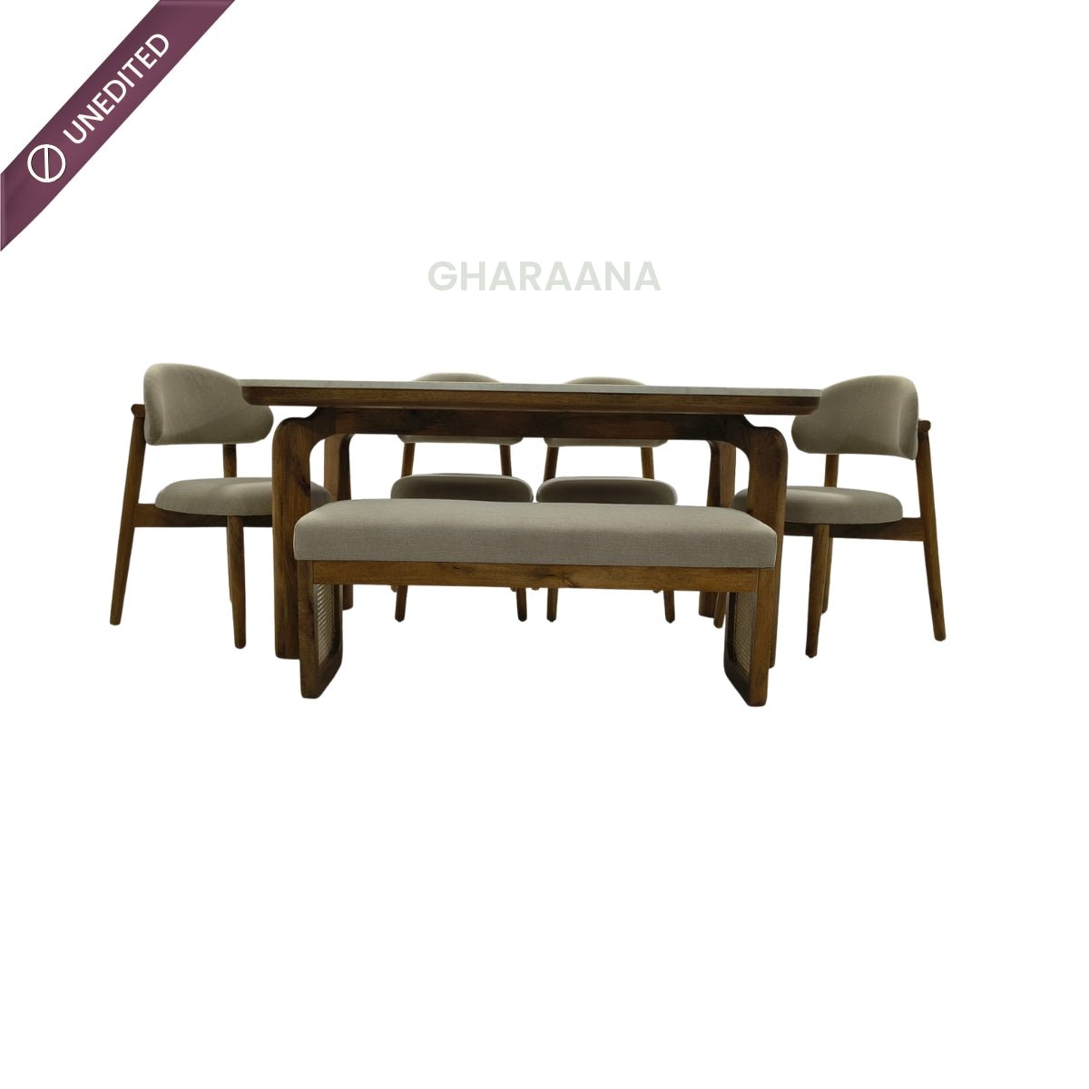 Vuta Marble-Top Wooden Dining Table Set - Dining Set - Gharaana