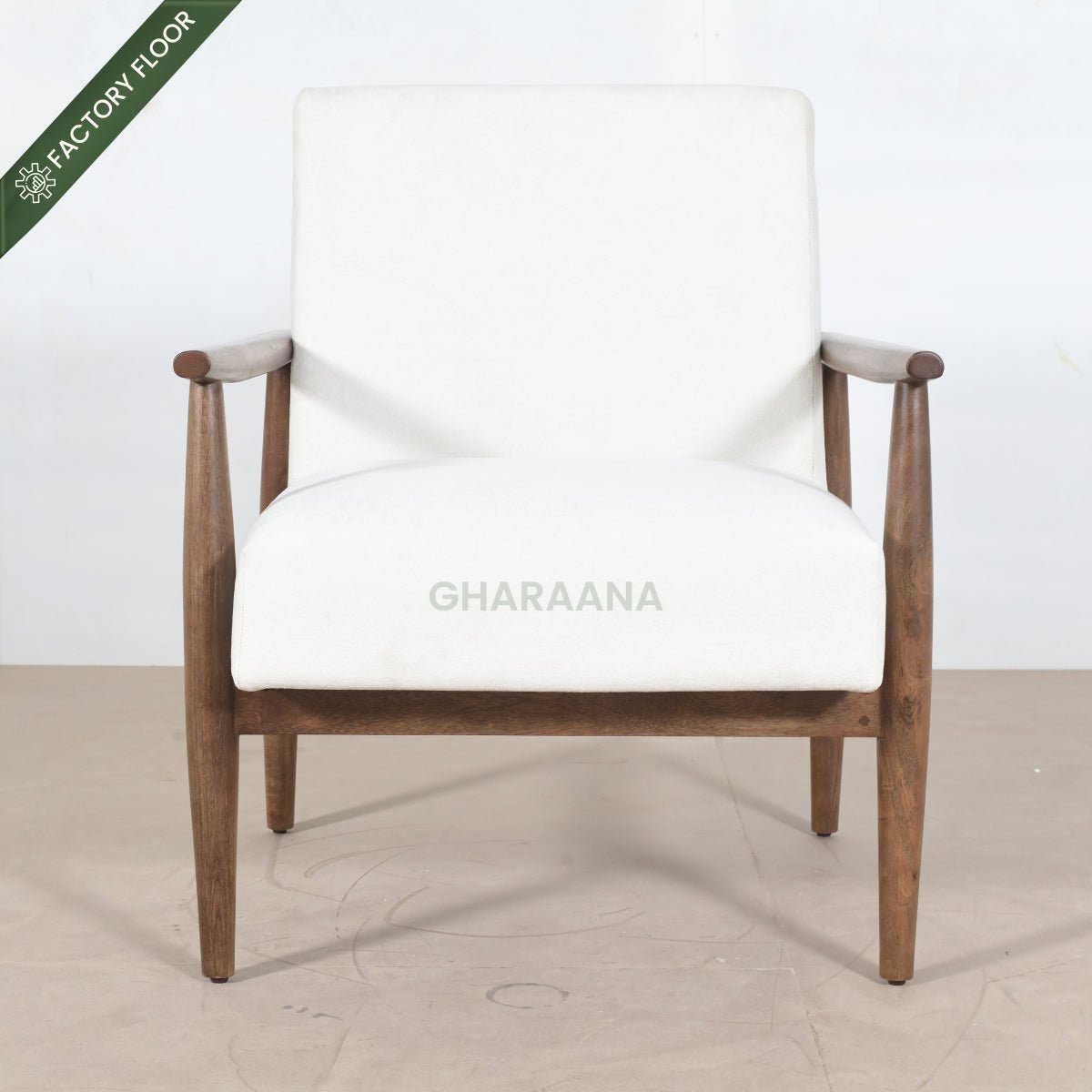 Kiyan Wooden Plush Armchair - Armchairs - Gharaana