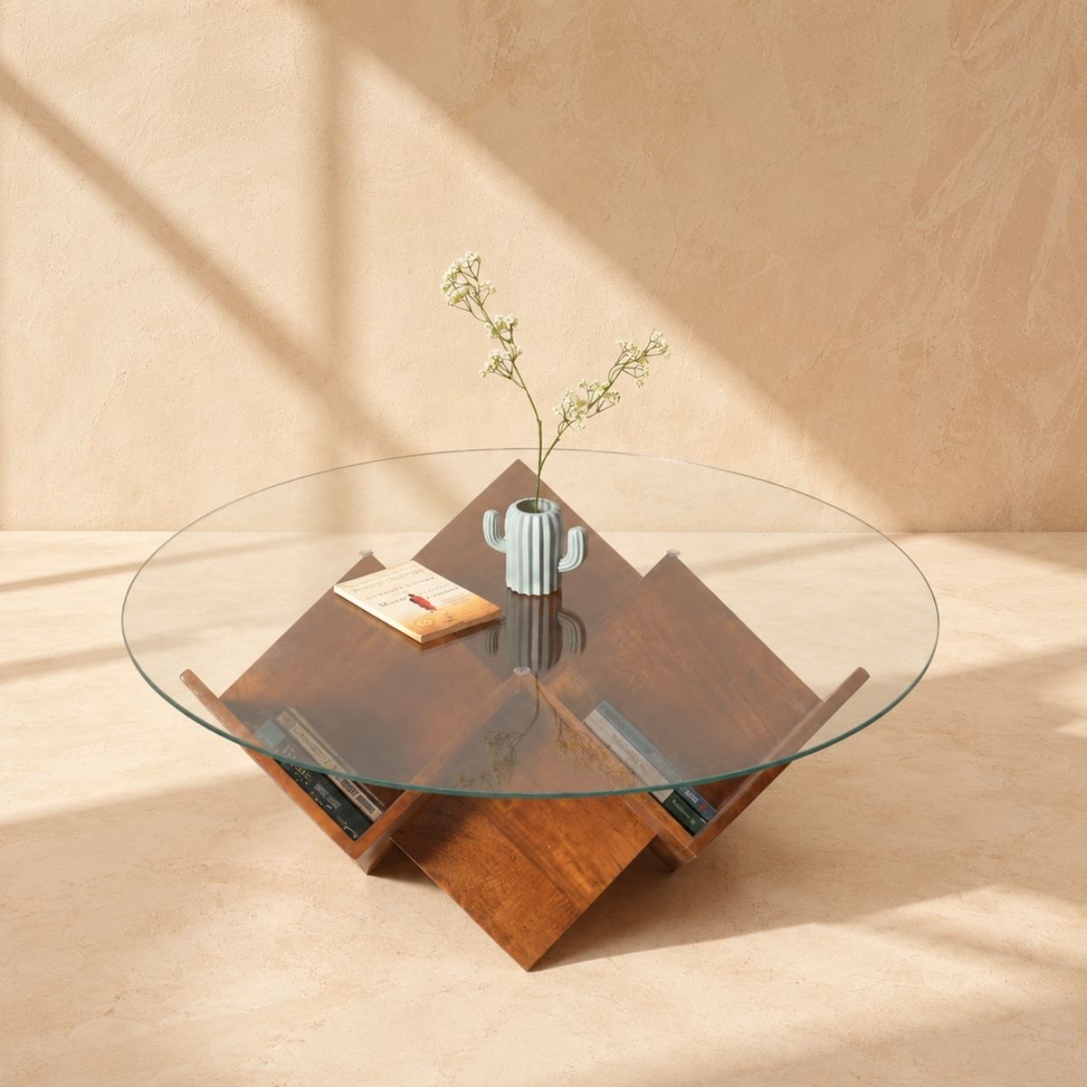 Zina Glass top Contemporary Centre Table - Centre Tables - Gharaana