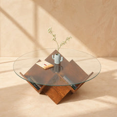 Zina Glass top Contemporary Centre Table - Centre Tables - Gharaana