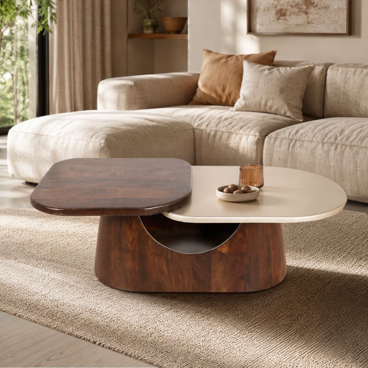 Bruno Solid Wood 2 - Tier Center Table - Centre Tables - Gharaana