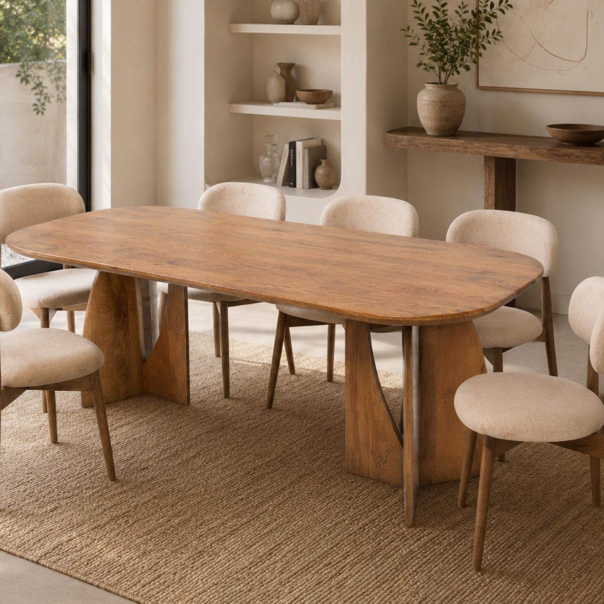 Crescent Wooden Dining Table Set - Dining Set - Gharaana