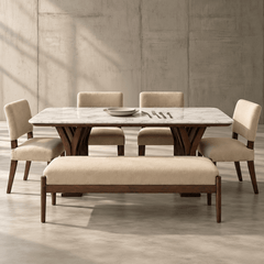 Verona Marble-Top 6-Seater Dining Table Set - Dining Set - Gharaana