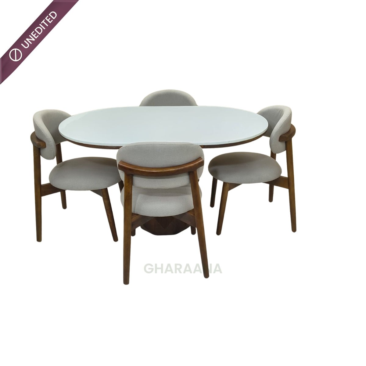 Barlow Marble-Top Wooden Dining Table Set - Dining Set - Gharaana